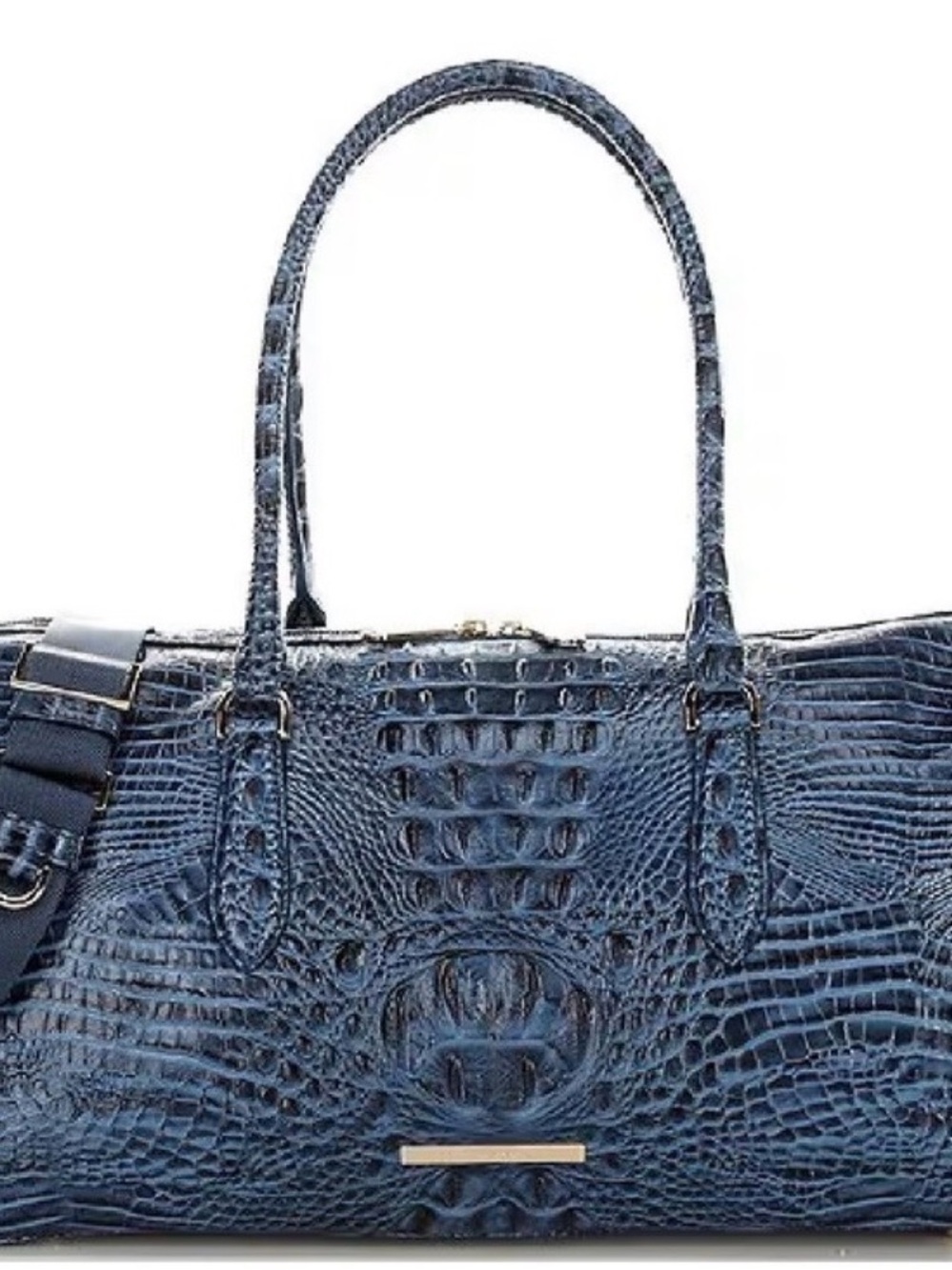 Brahmin Navy Croc-Embossed Leather Satchel